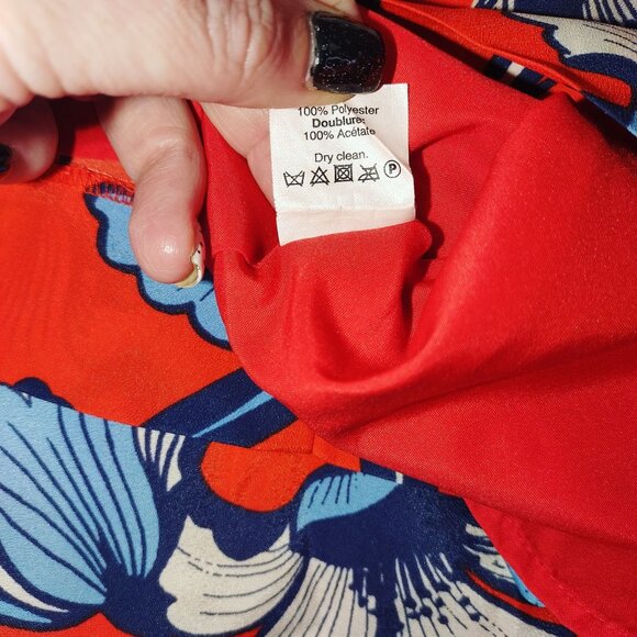 J. Crew Womens Dress 6 Red Blue Floral Print Short Sleeve Shift Retro‎ Summer - Picture 11 of 12